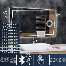 Miroir Salle De Bain Lumineux LED STATION MÉTÉO BLUETOOTH Berlin + TOUCH