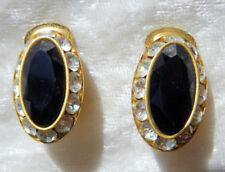 BOUCLES d'oreille CLIPS CRISTAL NOIR FACETTE TAILLE TABLE OVALE COUTURE CHIC