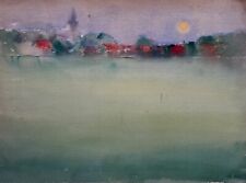 Aquarelle Paysage Avec Village Et Église Non Signé Antique Vintage Brandenburg ?