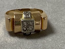 Art Déco bague Tank or platine année 40/50 bIjou ancien Tank ring T55