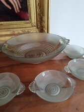 Service à fruit/glace Art déco/Nouveau verre pressé moulé-Coupe X 12 + Saladier 