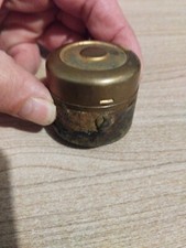 Ancien encrier rond ancre marine, militaire, portable voyage cuir A Restaurer 