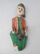 Ancienne statue murale musicien en bois sculpté peint à la main - Asie, Birmanie