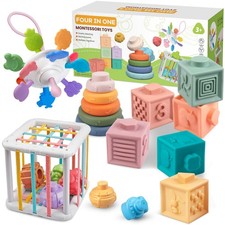 4 en 1 Jouet Bebe Jeux Montessori Bébé Eveil - Cube d'activité Bébé - Silicon...
