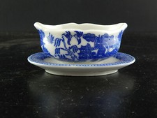 Ancienne Rare Saucière Porcelaine Décor Willow en Miniature De Maison Poupées