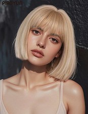 Perruque Femme Synthétique Blonde Beige Wig Courte Lisse 30cm +1 Bonnet