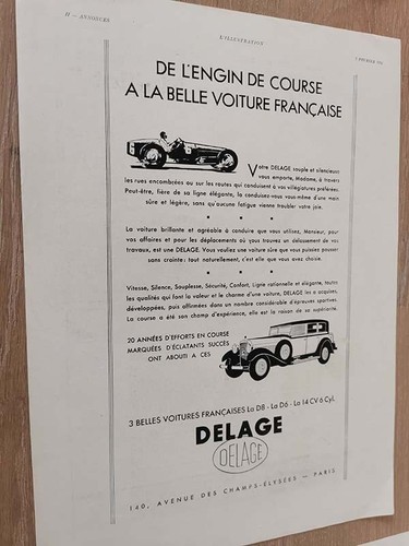 Publicité 1931 delage - delage, voiture