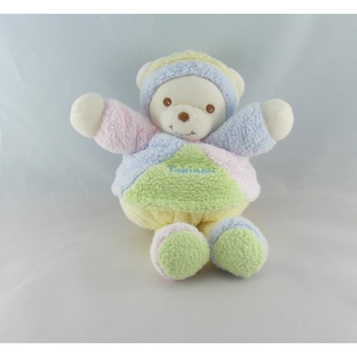 Doudou ours boule jaune rose