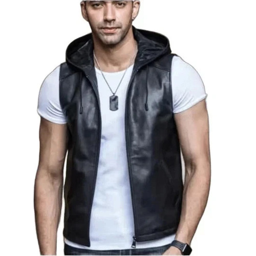 Gilet cuir motard noir - gilet, en