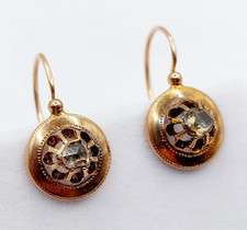 Dormeuses victorienne or rose 18k diamant taille roses sur paillon (circa 1880)