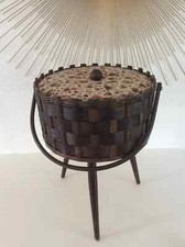 11 ⚜️ Ancienne Boite à Couture Travailleuse Tripode En Bois Vintage