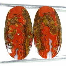 16.10Cts Naturel Maroc Couture Agate Paire Ovale Cab Perdre Pierre Précieuse