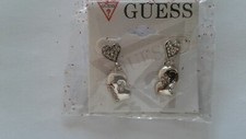 Guess  BO Double Coeurs Argentés et Petits Strass Estampillés
