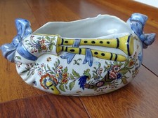 VINTAGE PLANTER CERAMIC FRANCE DESVRES ROUEN PATTERN BRETON CIRCA 1900