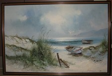 Paysage marin barques dunes de Sauveterre, Vendée , signé H Gailey