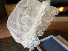 Ancienne coiffe de Mariée,tulle,voile,dentelle,bonnet,époque 1900,boîte