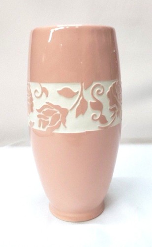 Vase tall carved - vase, peach
