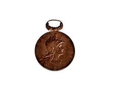 ANCIENNE MÉDAILLE MARIANNE CASQUÉE DE 1911 BRONZE ARGENTÉ POMPIER PATRIE