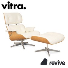 Vitra Eames Lounge Chair Cuir Bois Fauteuil Crème Blanc Marron Inclus Ottomane