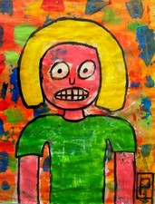 Tableau Art contemporain, Art brut - 42 x 56 cm sous cadre plexi 50 x 70 cm -.