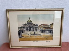 Ancien Cadre Lithographie Rome Place Del Popolo Signe Deco 