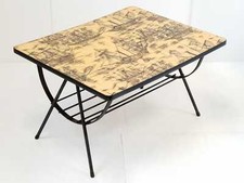 TABLE BASSE VINTAGE 1950 EN ACIER & RESINE A DECOR DE CARAVELLES 50S 1950S