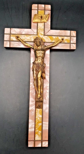Crucifix nacré jaune - , rosé