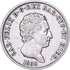[#1261098] Italian States, SARDINIA, Carlo Felice, 5 Lire, 1830, Torino, Silver,