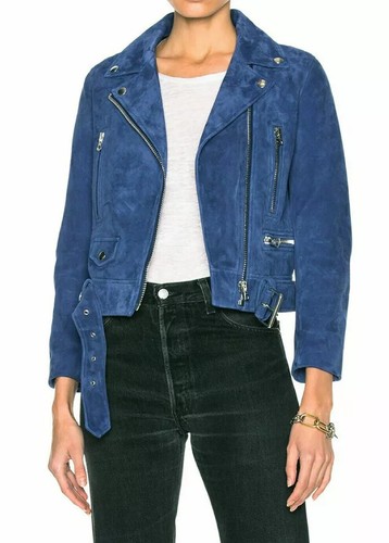 Veste cuir daim bleu - cuir,