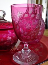 ST LOUIS ANCIEN SERVICE NUIT CRISTAL DOUBLER COLORER ROUGE GRAVURE FLORLE  19EME