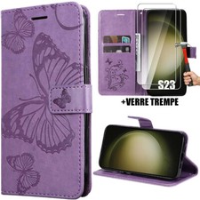 Coque + 2 Verres Trempés pour Samsung Galaxy S23 FE S22 S21 FE S20 FE Papillon