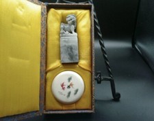 VTG Chinese Seal Box Set Carved Stone Foo Dog Stamp w/Red Ink Ink coy fish 