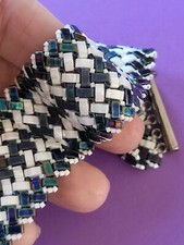 Bracelet Manchette en Perles Miyuki Bleu Blanc Irisé Souple