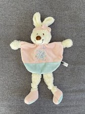 DOUDOU LAPIN BLANC Plat ROSE ET BLEU FLEUR TURQUOISE TEX BABY Bandeau Noeud