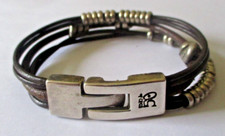 Bracelet  couleur argent et cuir marron UNO 50 superbe qualité bijou vintage 483