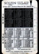 PARIS (X°) LINGERIE Fine / MODE "SOLFIN" Calendrier de poche plastifié 1973-1974