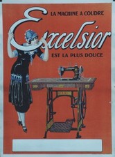 "MACHINE à COUDRE L'EXCELSIOR" Affiche originale entoilée Litho 1905  51x68cm