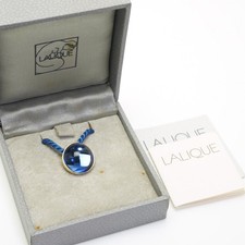 Collier cabochon rond Lalique bijou cristal ton or bleu E875