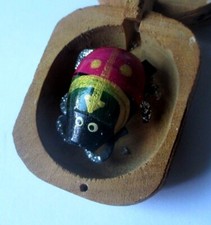 Figurine Égypte scarabée Porte-Bonheur émail coffret bois léger rare vintage