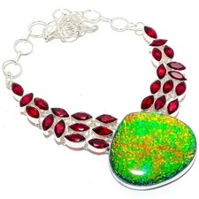 Collier bijoux en argent sterling 925 quartz rutile vert, pierre précieuse gr...