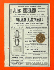 PARIS ( XIX ° ) JULES RICHARD / MESURES ÉLECTRIQUES / PUBLICITÉ 1906