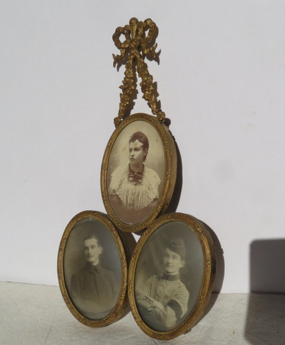 Ancien cadre photo triple - cadre,