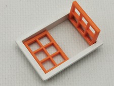 MAJOKIT FENÊTRE BLANCHE A DEUX VANTAUX ORANGE A PETITS CARREAUX