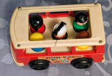 Mini Bus Fisher Price Avec 5 Personnages Little People FP-141 Vintage 1969