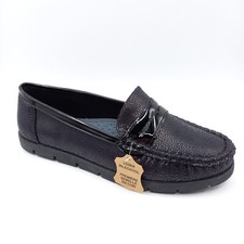 Derbie Mocassin Cuir Chaussure Femme - Pointure  41 - Noir Mat et Vernis Confort