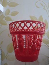 CACHE POT EN PLASTIQUE VINTAGE ROUGE T.B.E.