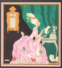 Pochoir. Edouard Halouze. La lettre. Vers 1930. Art Déco