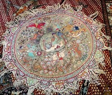 très rare tapis TISSÉ DE FILS  MÉTALLIQUES origine KAYSERI, turquie  diam: 1,40m