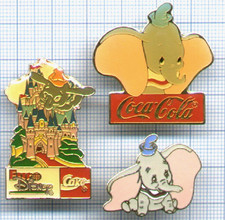 Lot de Pin's Dumbo l' Eléphant flying Circus Cirque / Coke COCA COLA EURO DISNEY