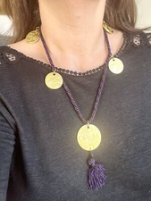 Yves Saint Laurent Vintage Opium Pendant Purple Necklace Gold Charms Modified